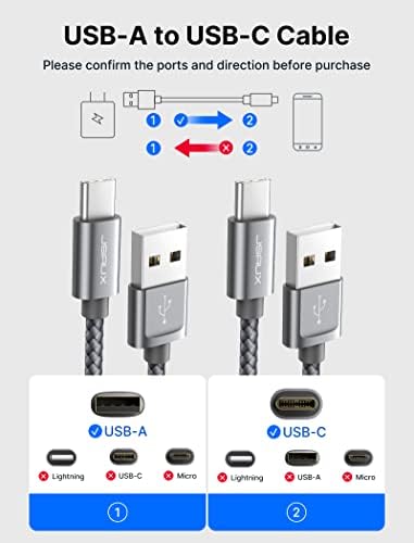 JSaux USB C כבל 3.1A טעינה מהירה [3-חבילה 6.6ft], סוג C כבל U USB-A ל- USB-C טעינה תואם למטען Samsung Galaxy S20 S10 S8 S8 Plus, הערה